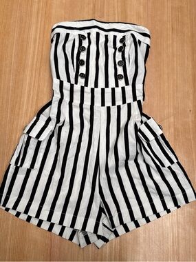 Y2K “Seductions” Black and White Stripe Circus Style Romper